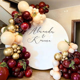185pcs Burgundy Balloon Garland Arch Kit Metallic Gold Skin Latex Balloons